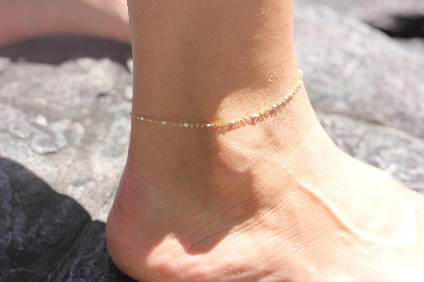 White beaded anklet, Grace