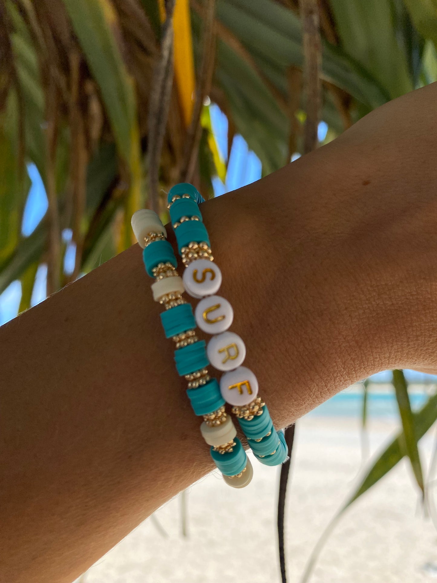 Aqua blue SURF beaded stretch bracelet Romy