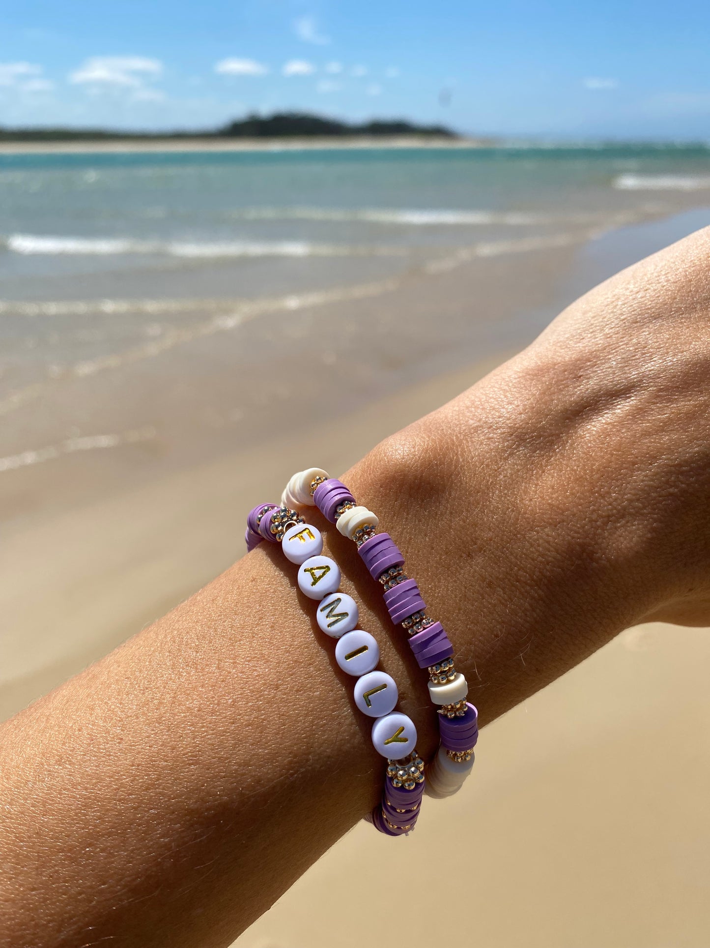 Lilac purple FAMILY beaded stretch bracelet Romy