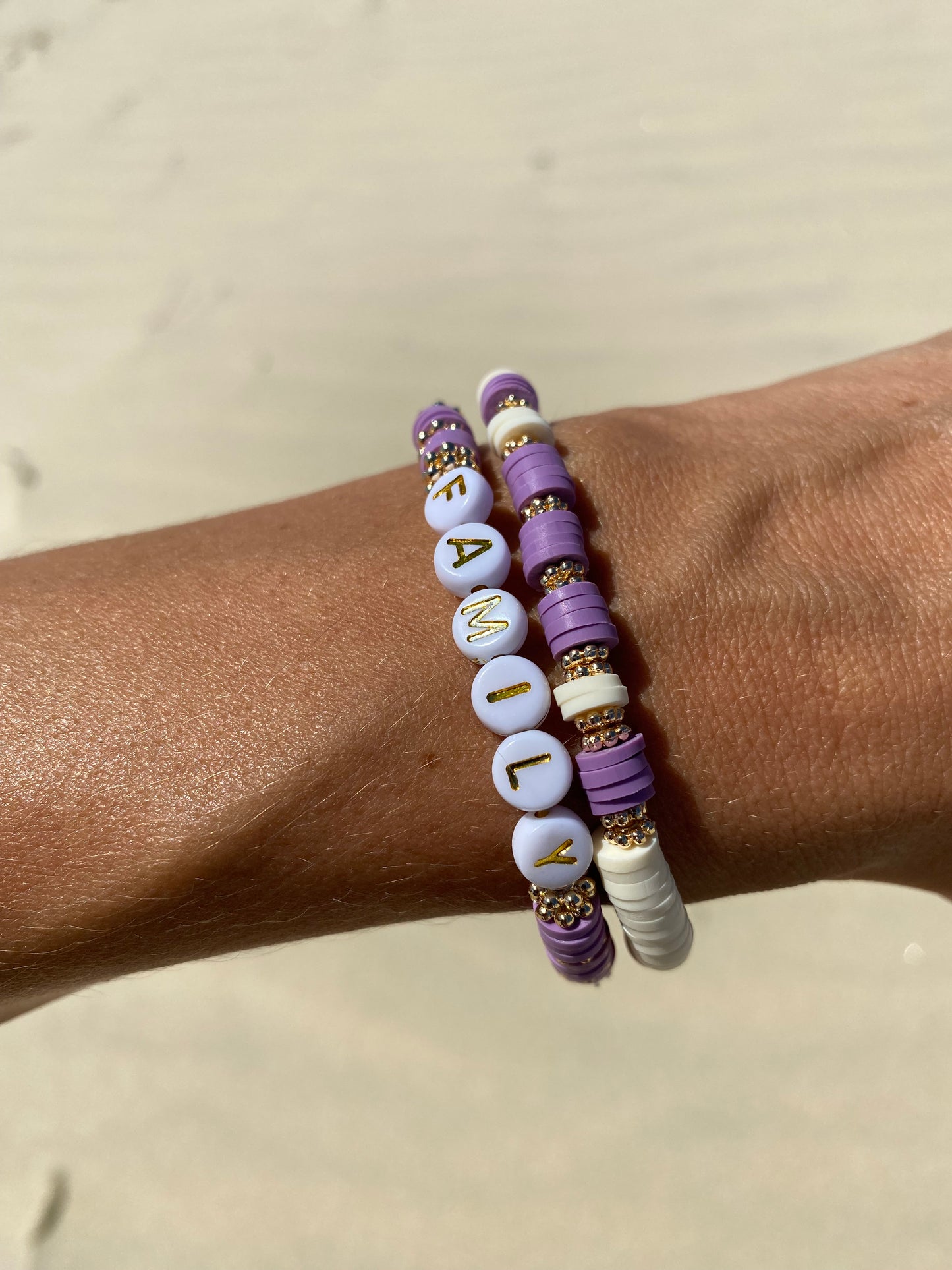 Lilac purple FAMILY beaded stretch bracelet Romy