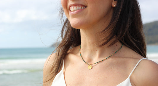 Golden “rainforest”, dark green necklace Alba