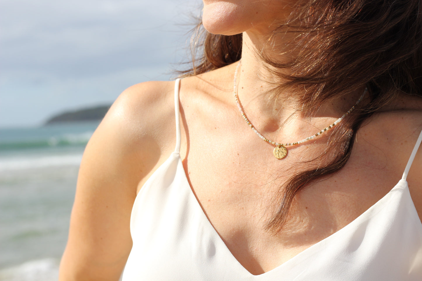 Golden “soft early morning”, natural pastel colours necklace Alba