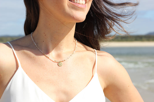 Golden “soft early morning”, natural pastel colours necklace Alba
