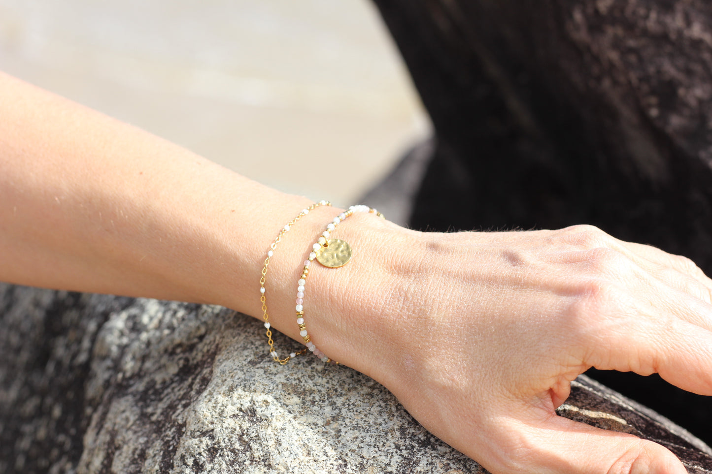 Golden “soft early morning”, natural pastel colours bracelet Alba