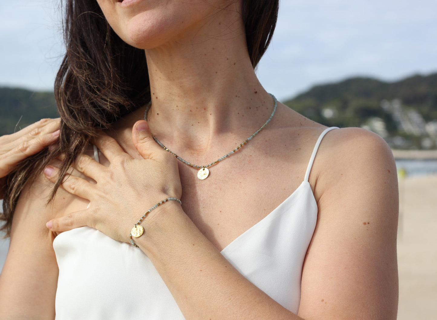 Golden “aqua”, bright blue bracelet Alba
