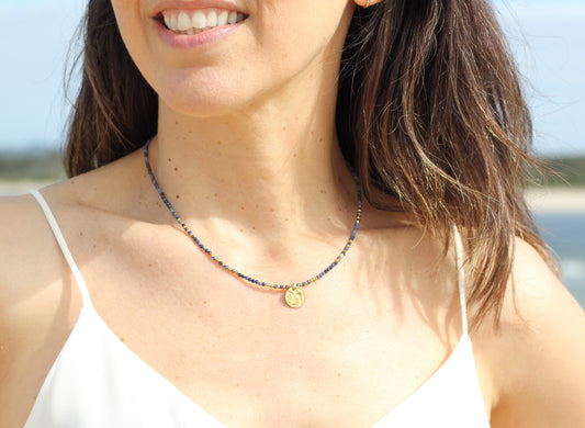 Golden “navy”, dark blue necklace Alba