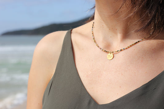 Golden “storm”, black and pink necklace Alba