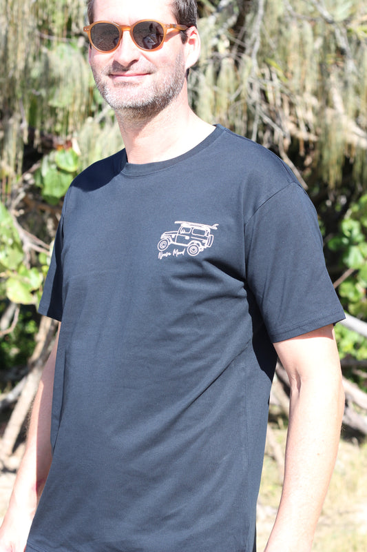 Embroidered off-white 4X4 with longboard, navy organic cotton, Man T-shirt, Gaspard