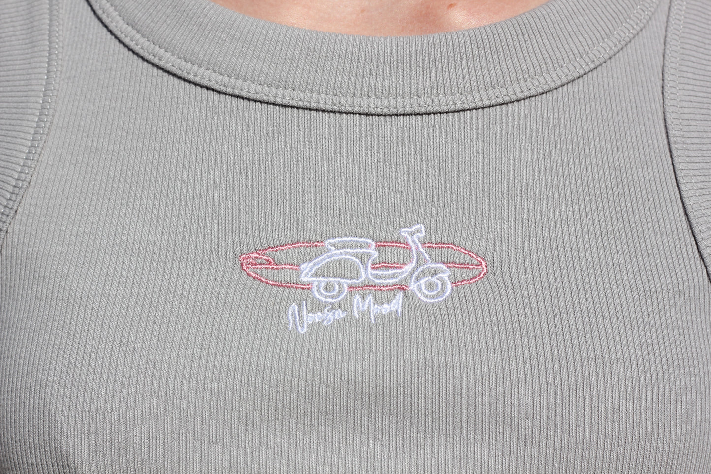 Embroidered Vespa and longboard woman crop tank Olivia