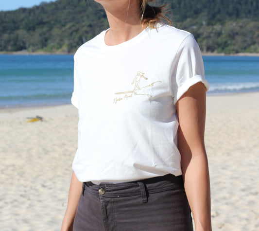 Embroidered Golden beige Longboard woman Noosa Mood T-shirt Hortense