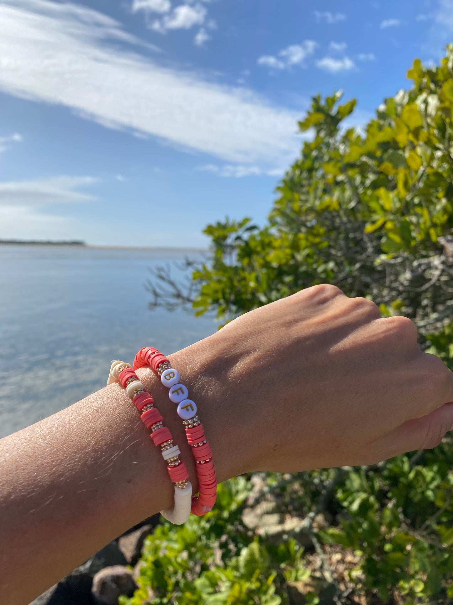 Strawberry pink BFF beaded stretch bracelet Romy
