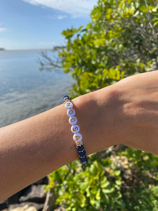 Navy blue NOOSA beaded stretch bracelet Romy