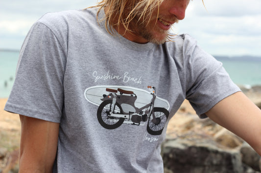 Printed Honda with longboard, Heather grey organic cotton, man T-shirt, Felix