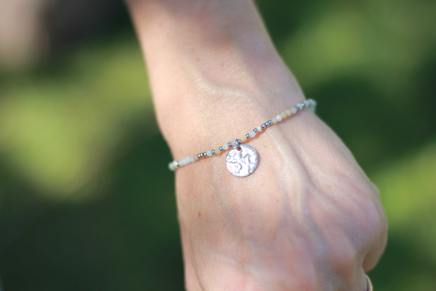 Silvery “soft early morning”, natural pastel colours bracelet Alba