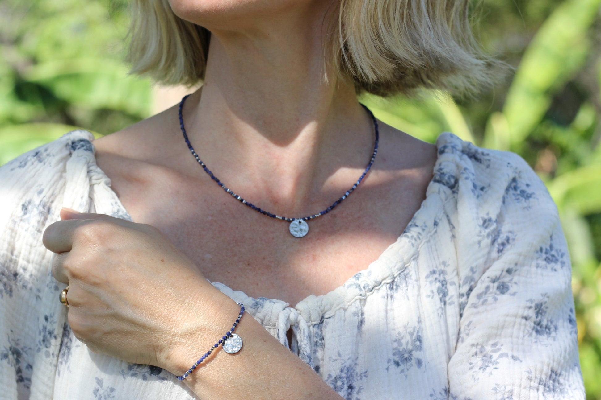 Silver navy dark blue necklace and bracelet set Alba Sunday Mood jewelry