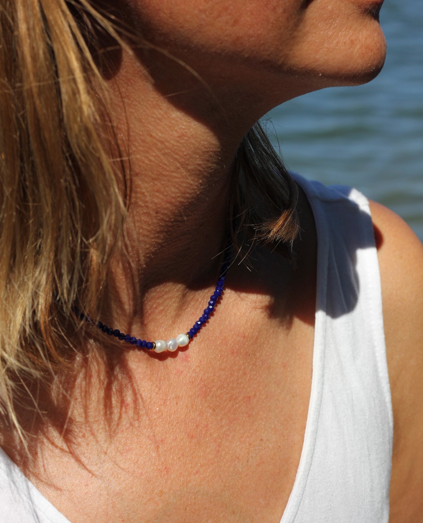Navy Ocean Blue PEARL Choker Necklace – SUSAN Color Collection