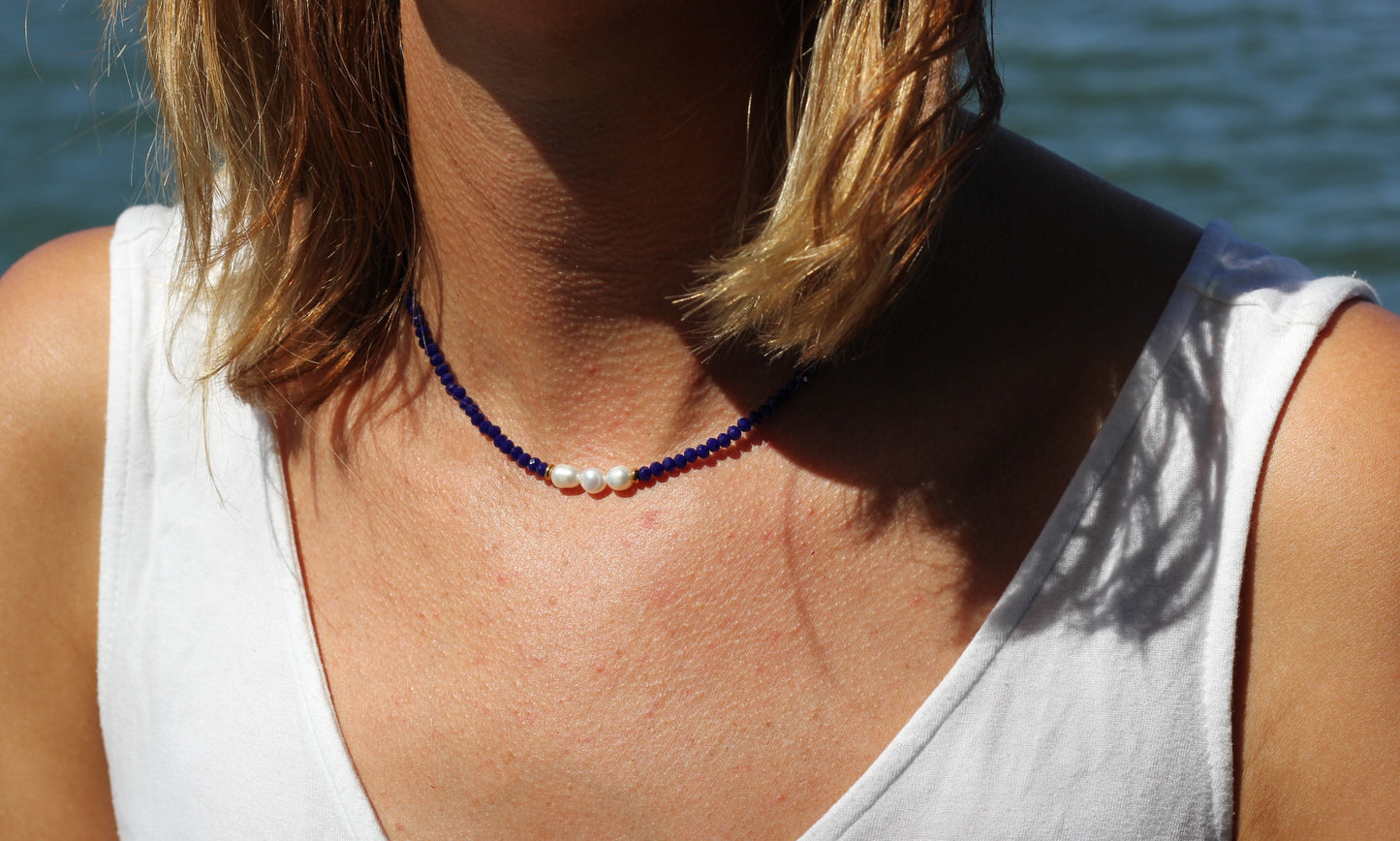 Navy Ocean Blue PEARL Choker Necklace – SUSAN Color Collection