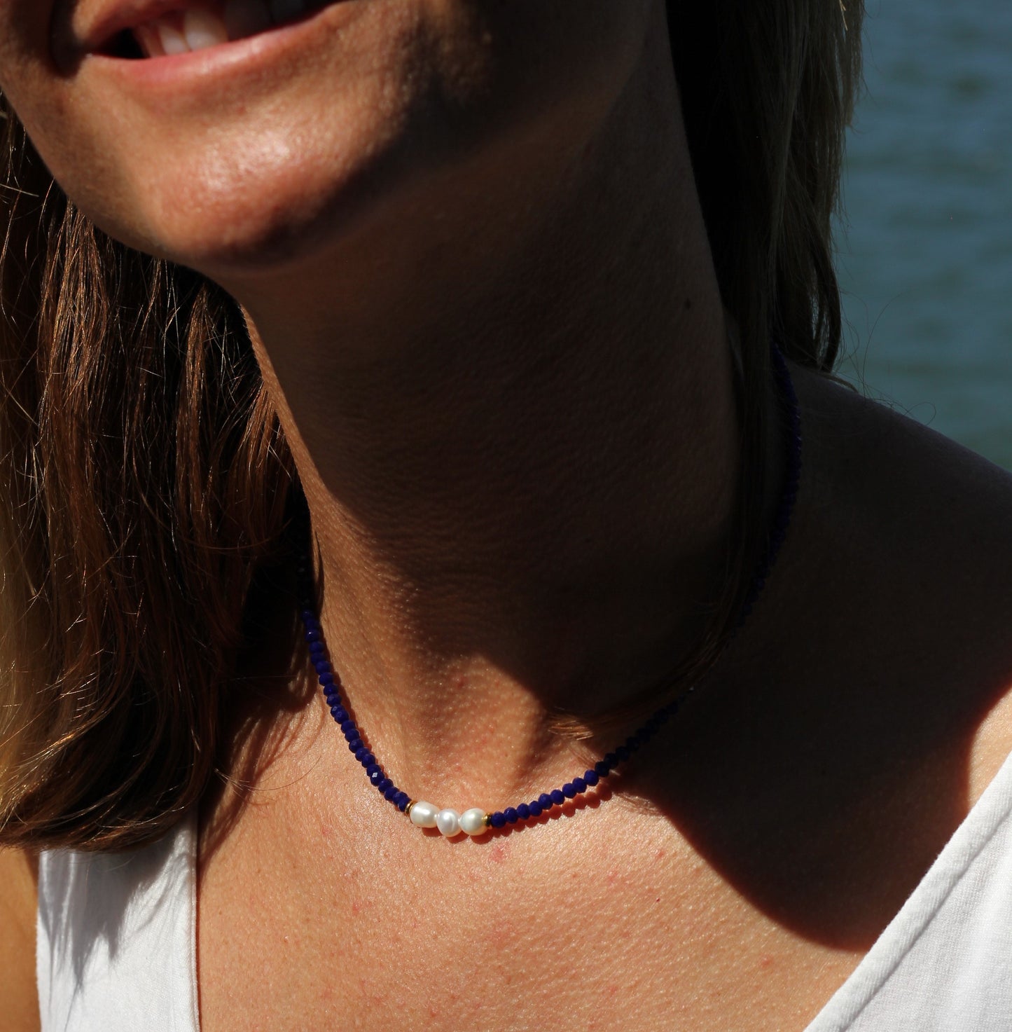 Navy Ocean Blue PEARL Choker Necklace – SUSAN Color Collection