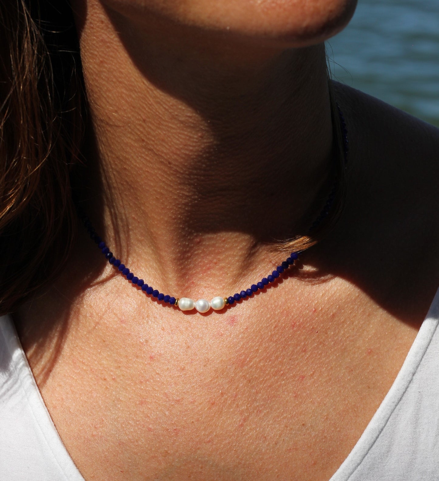 Navy Ocean Blue PEARL Choker Necklace – SUSAN Color Collection
