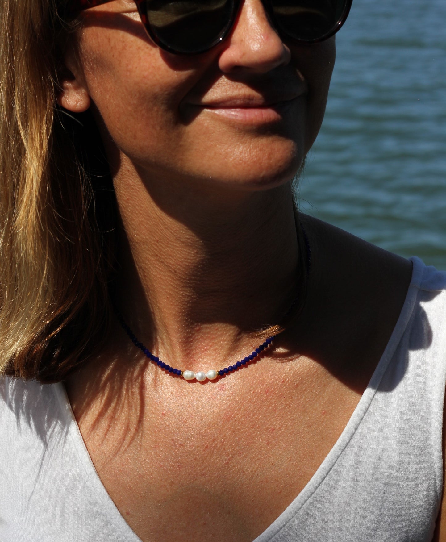 Navy Ocean Blue PEARL Choker Necklace – SUSAN Color Collection