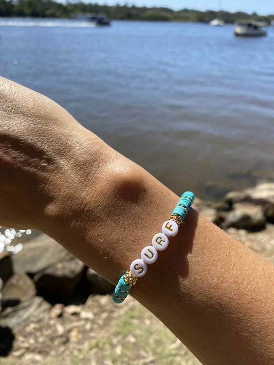 Aqua blue SURF beaded stretch bracelet Romy