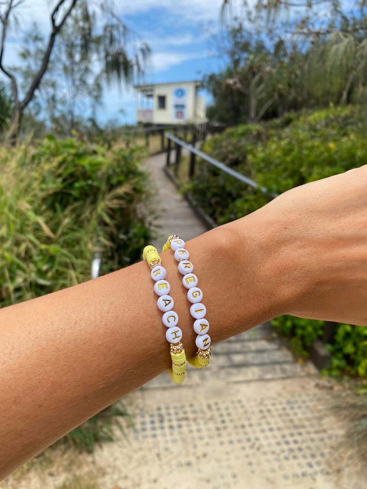 Yellow PEREGIAN beaded stretch bracelet Romy