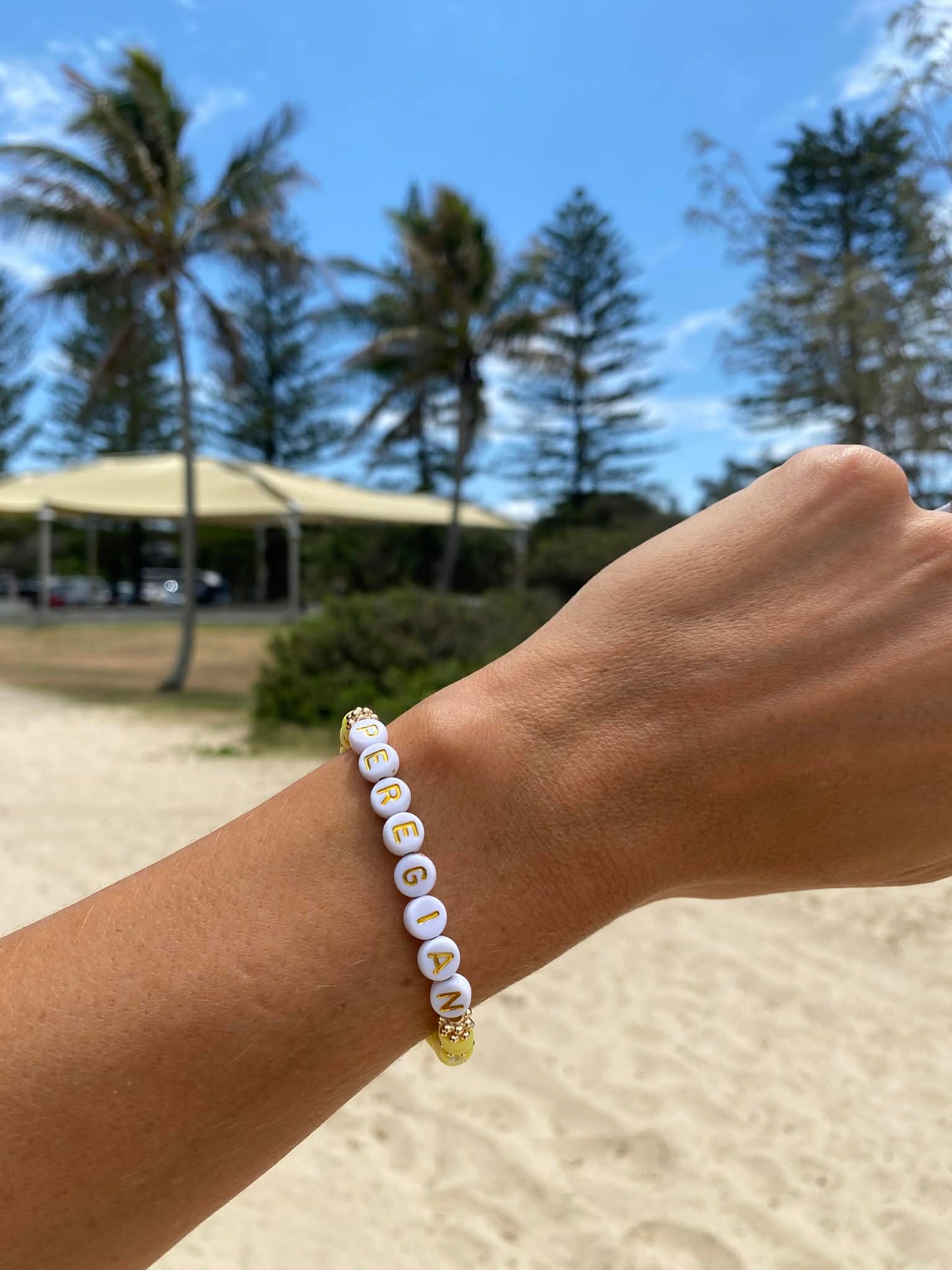 Yellow PEREGIAN beaded stretch bracelet Romy