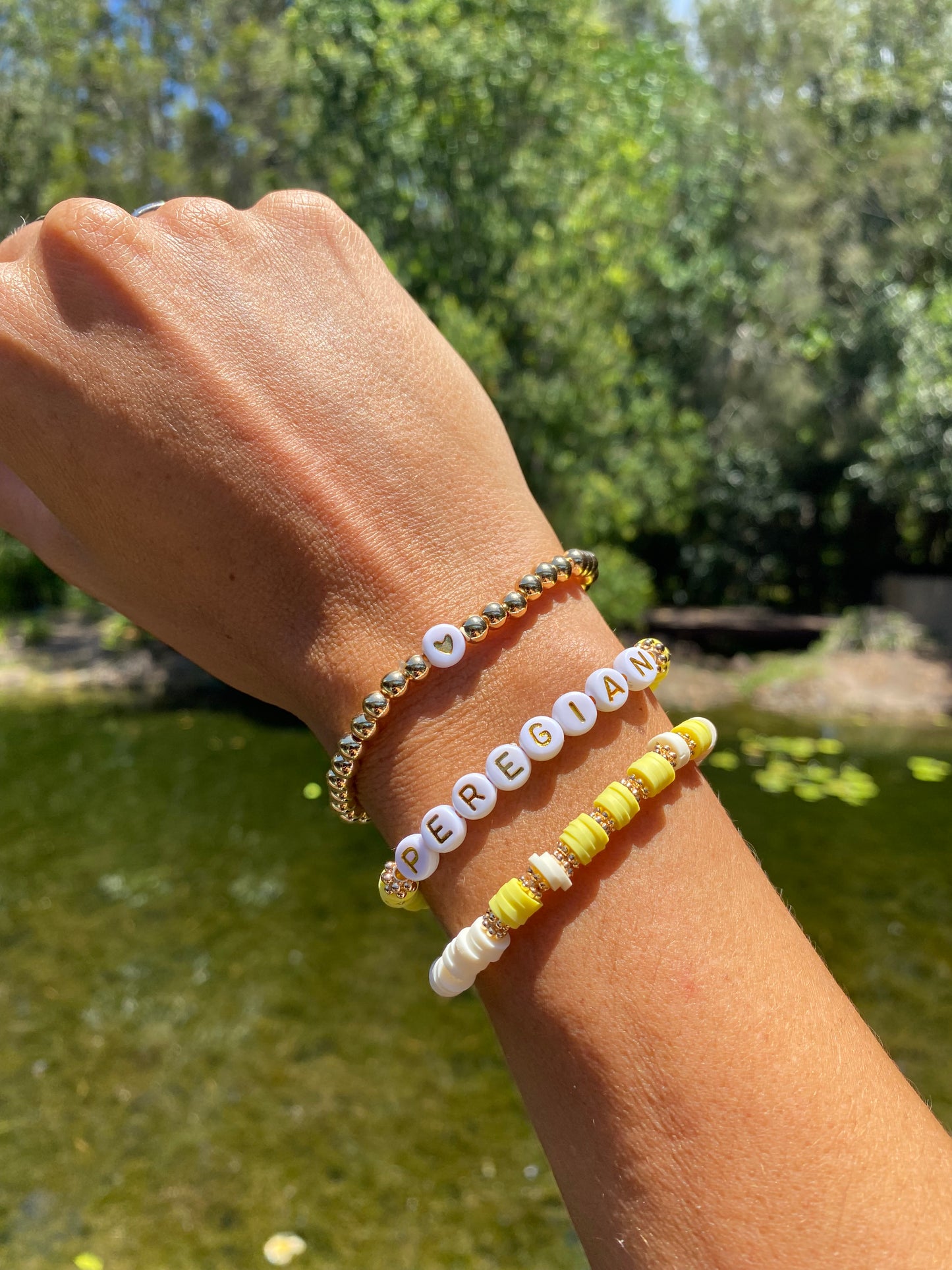 Yellow PEREGIAN beaded stretch bracelet Romy