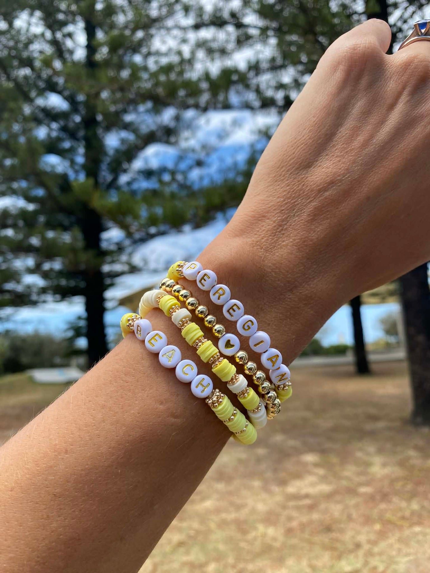 Yellow PEREGIAN beaded stretch bracelet Romy