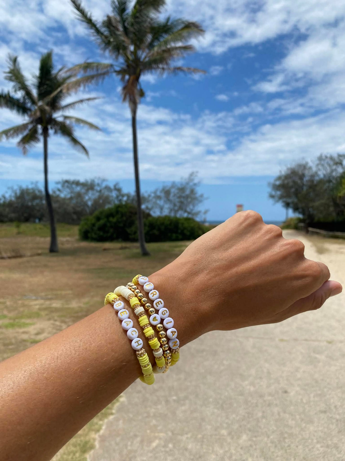Yellow PEREGIAN beaded stretch bracelet Romy