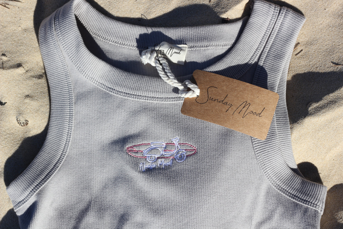 Embroidered Vespa and longboard woman crop tank Olivia