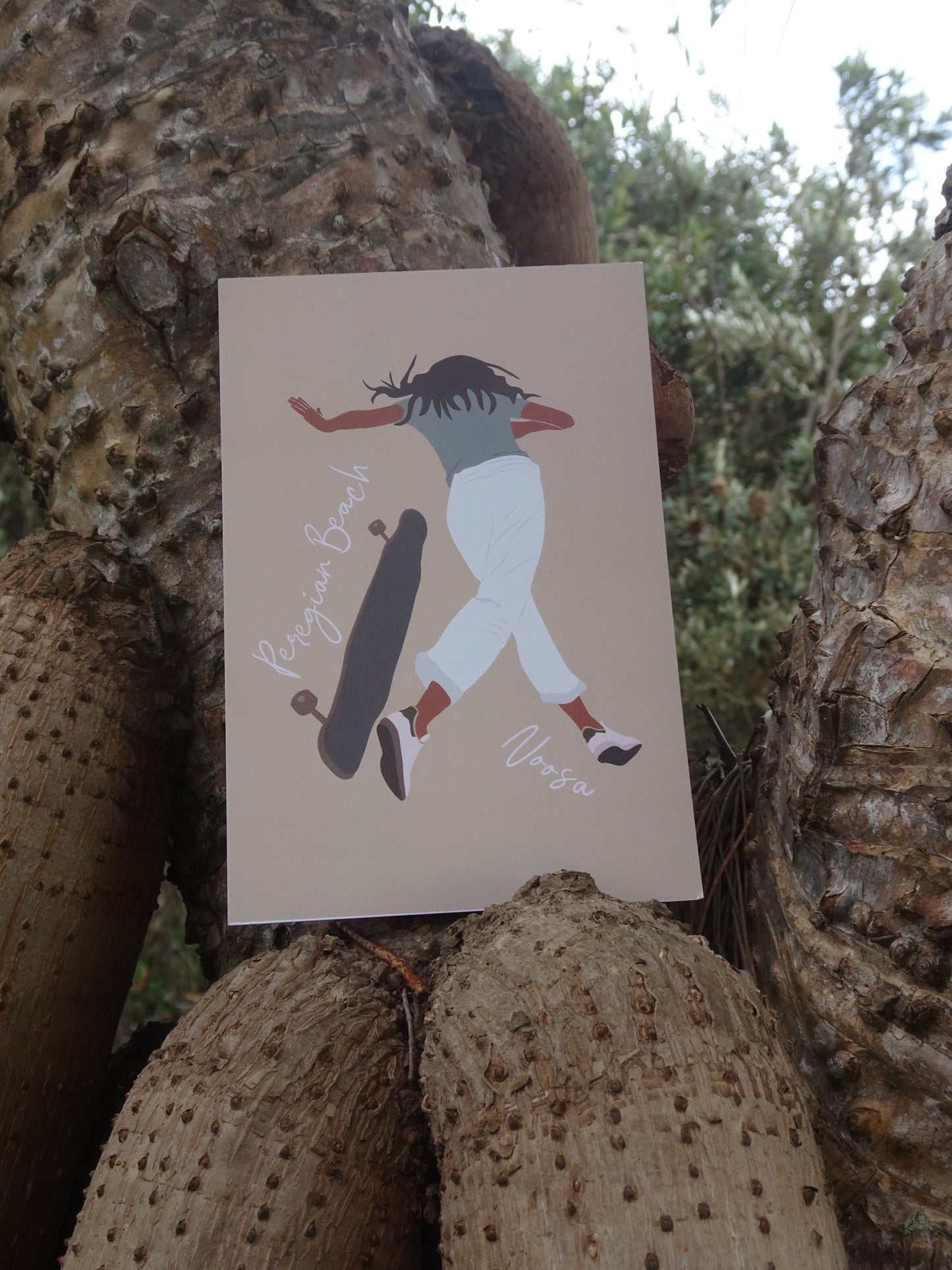 Skater woman, Peregian Beach, Noosa, ecofriendly postcard