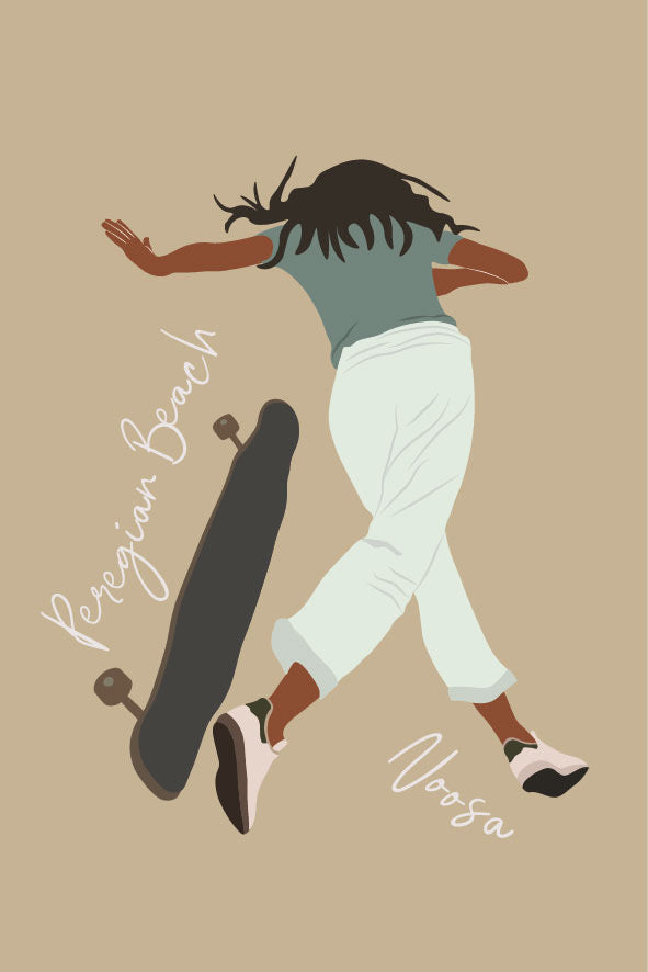 Skater woman, Peregian Beach, Noosa, ecofriendly postcard