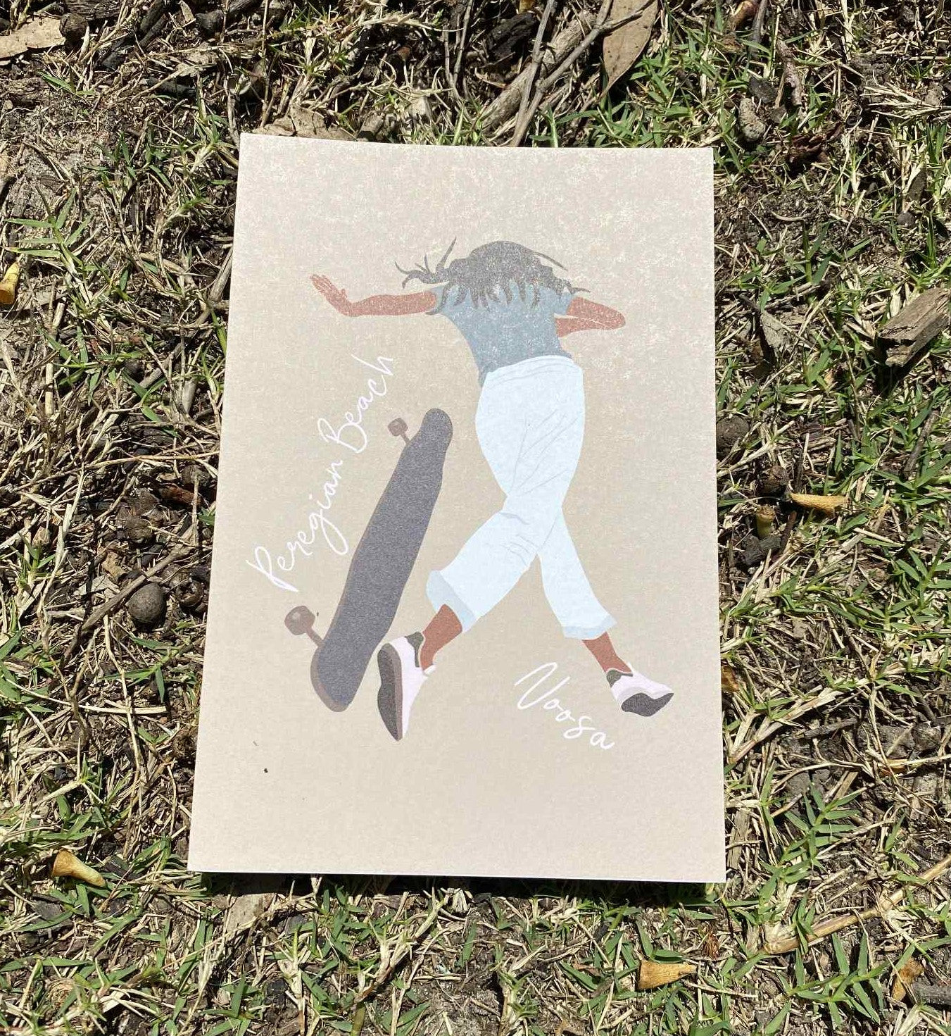 Skater woman, Peregian Beach, Noosa, ecofriendly postcard
