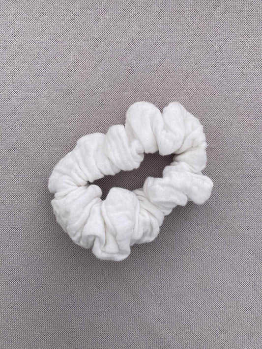 White scrunchy for hair handmade by Sunday mood on the Sunshine Coast