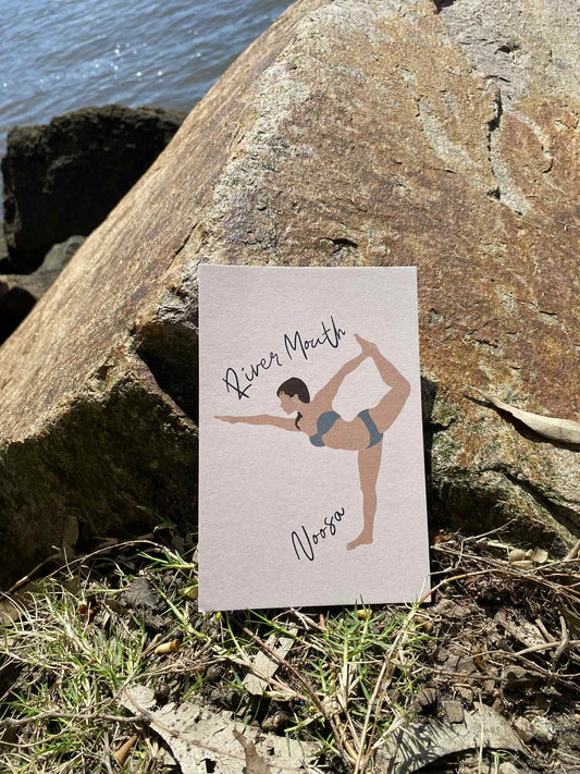 Yoga woman, River Mouth Noosa, ecofriendly postcard