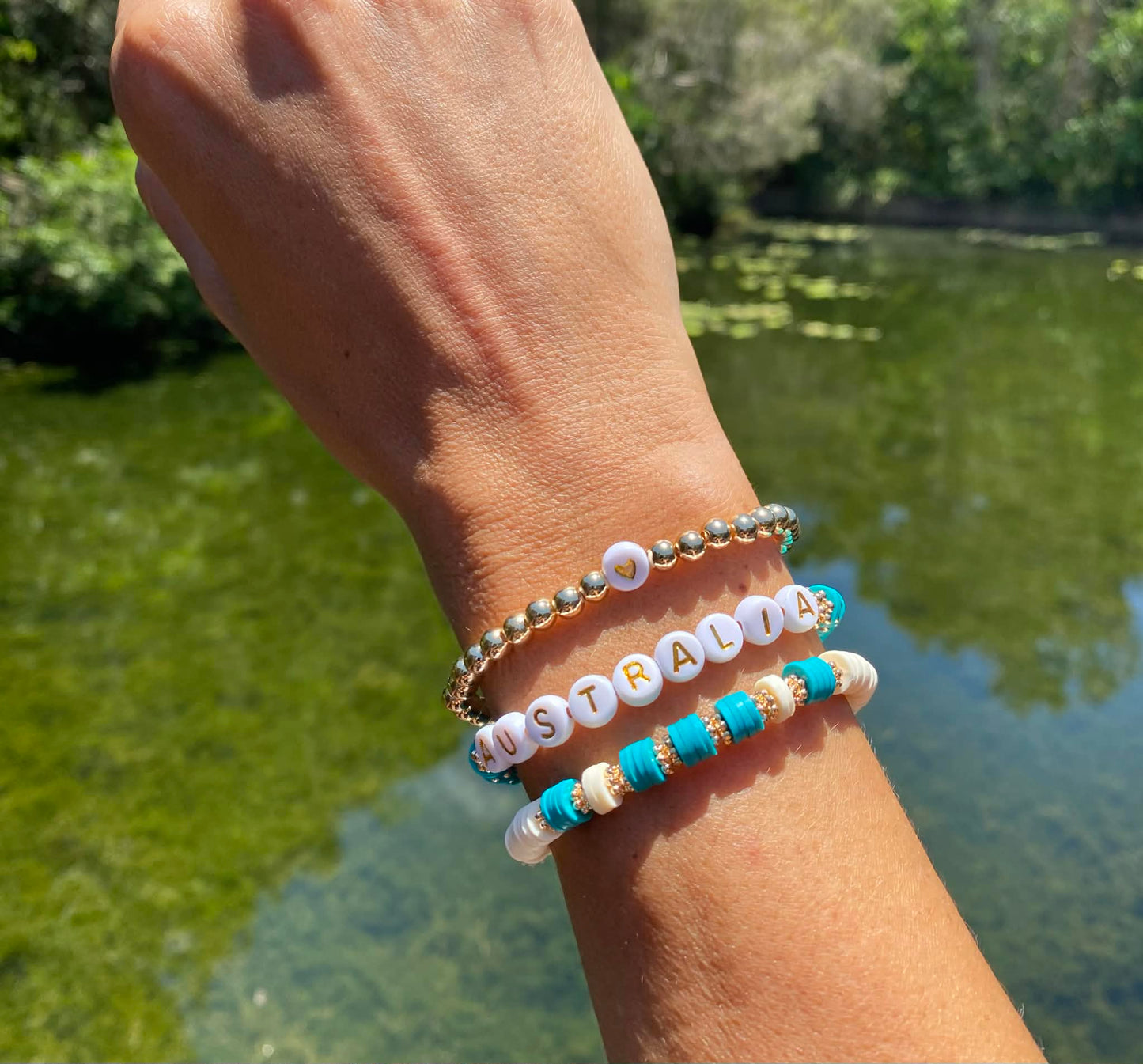 Coastal blue AUSTRALIA beaded stretch bracelet Romy