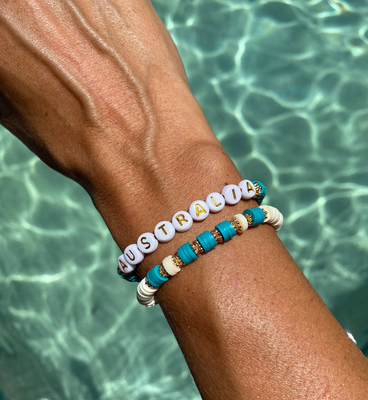 Coastal blue and white beaded stretch bracelet Romy