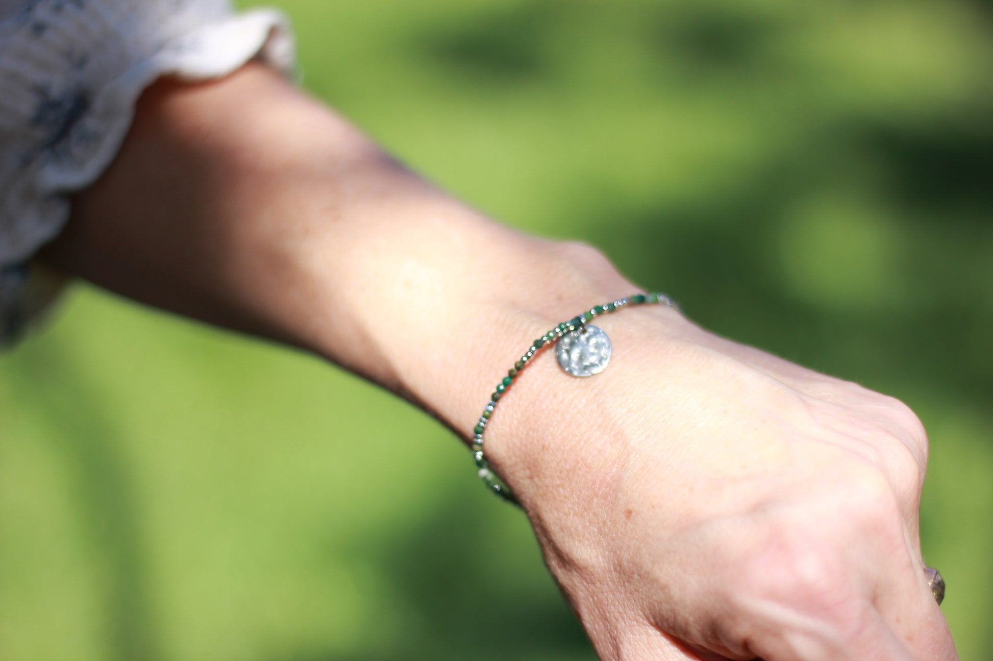 silver and epidote dark green necklace Alba jewelry Sunday Mood water safe