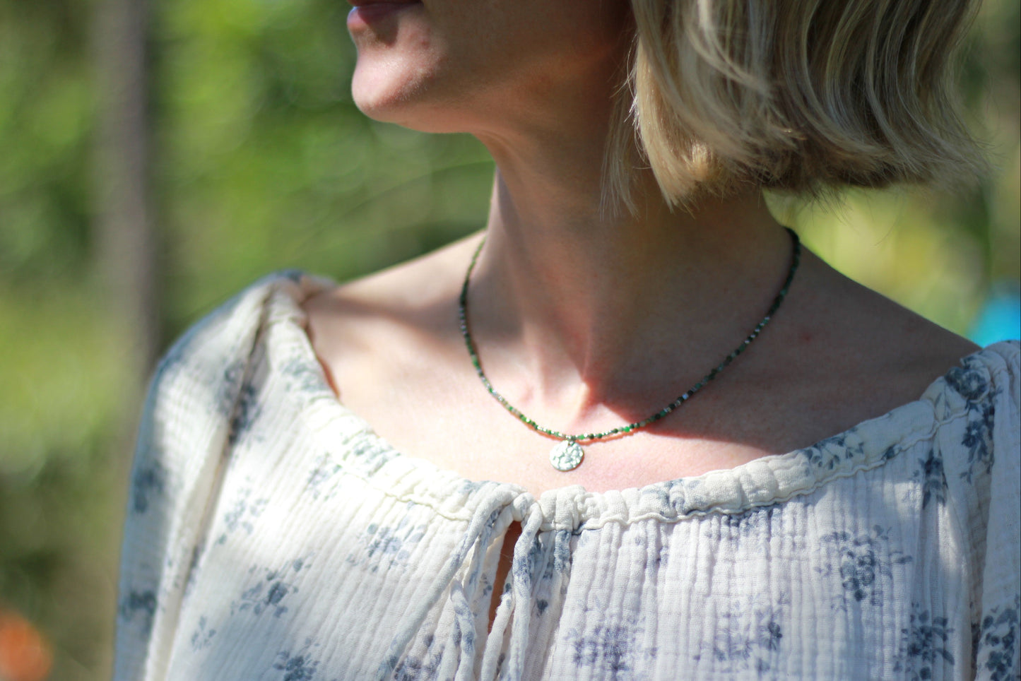 silver and epidote dark green necklace Alba jewelry Sunday Mood water safe