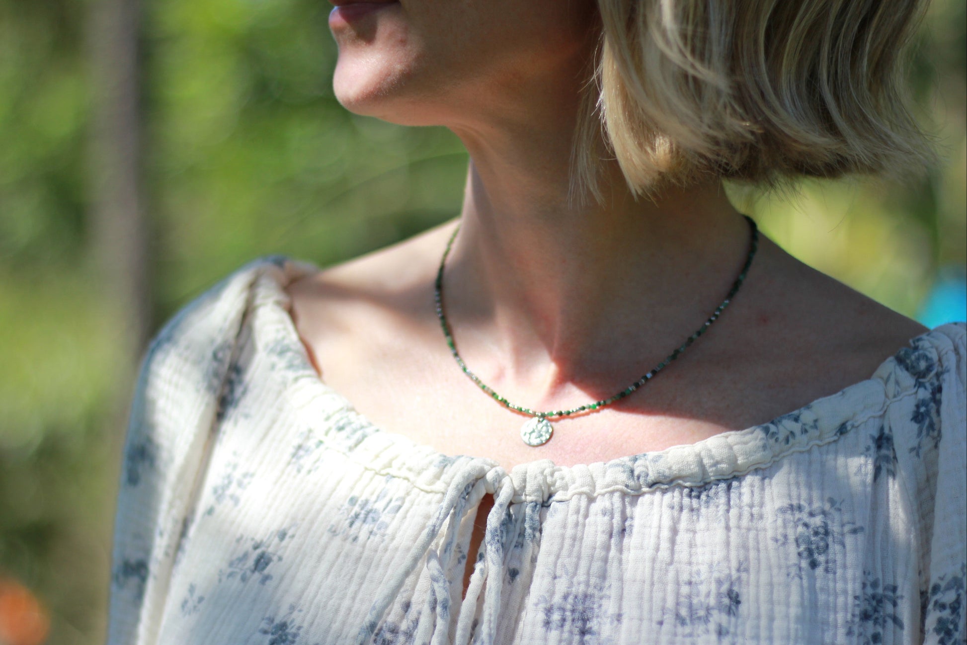 silver and epidote dark green necklace Alba jewelry Sunday Mood water safe