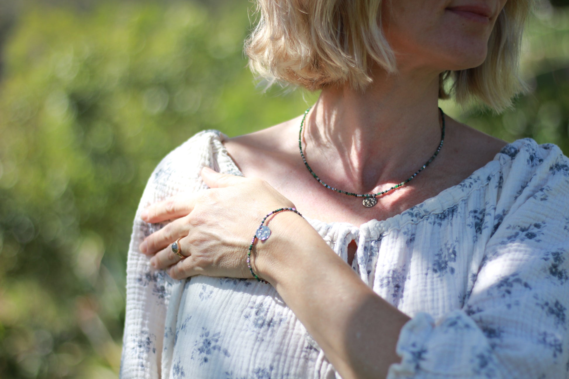silver and epidote dark green necklace Alba jewelry Sunday Mood water safe