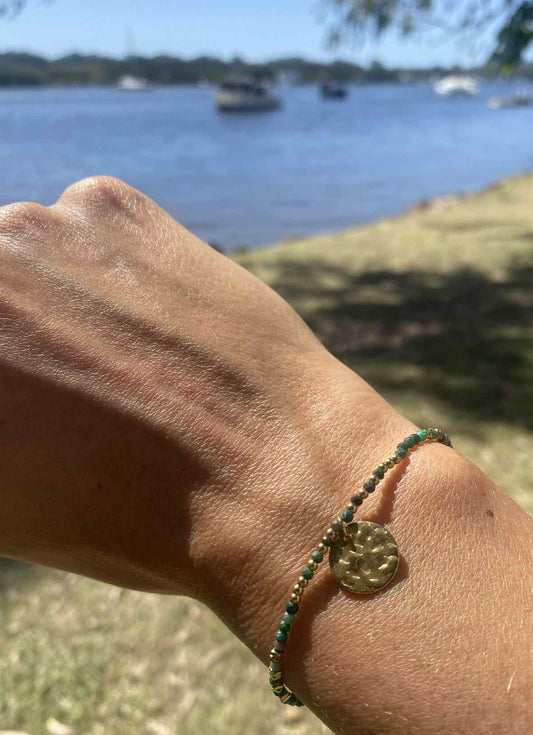 Golden “rainforest”, dark green bracelet Alba