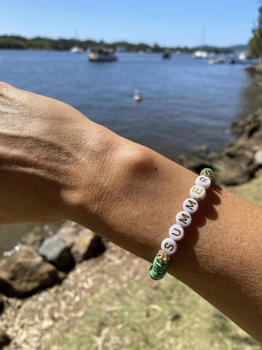 Eucalyptus green SUMMER beaded stretch bracelet Romy
