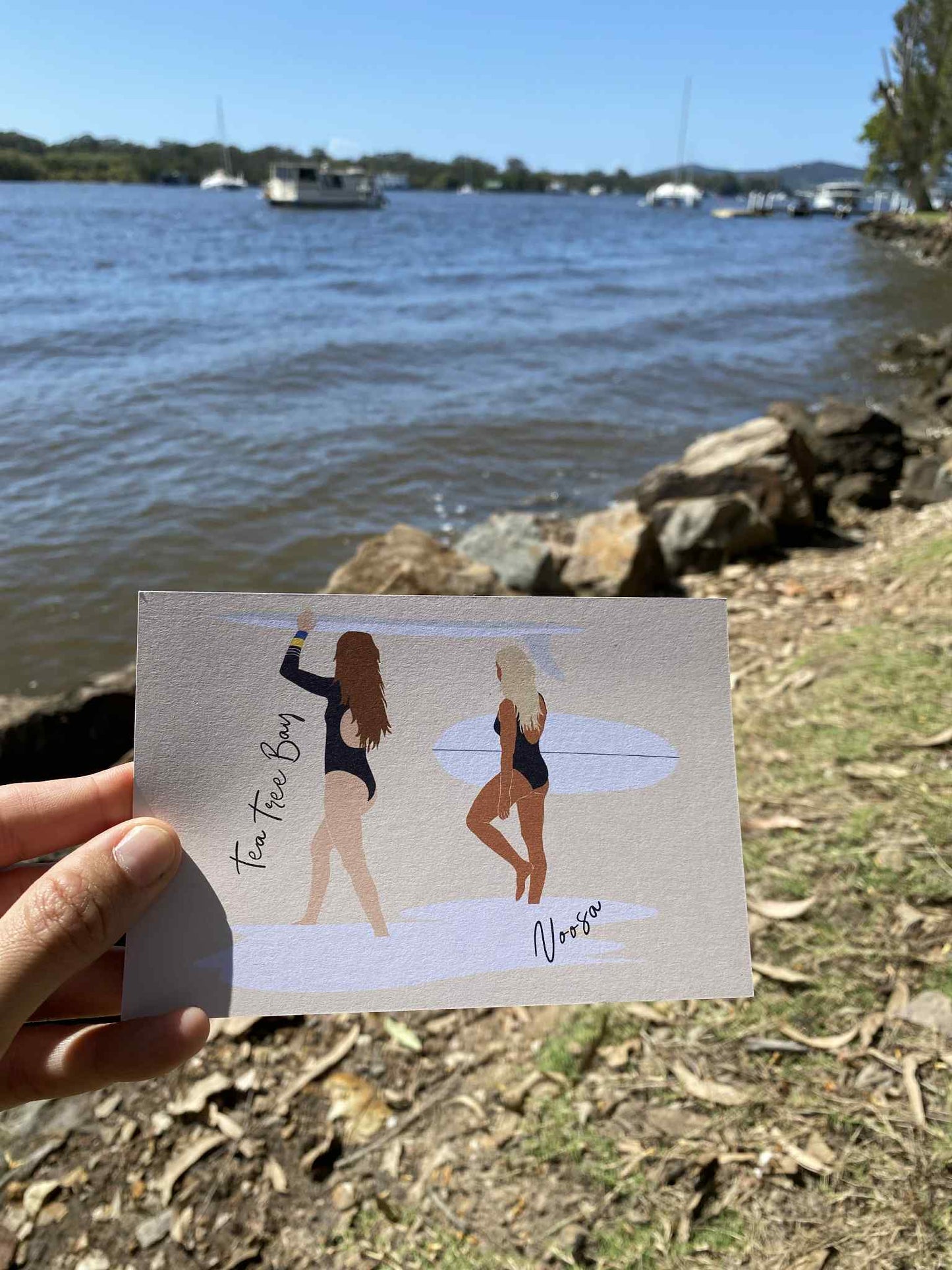 Surfer women, Tea Tree Bay Noosa, ecofriendly postcard