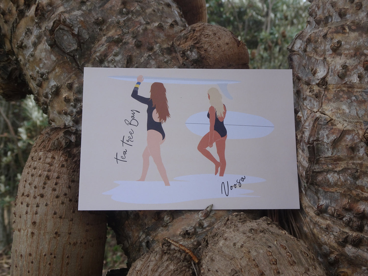 Surfer women, Tea Tree Bay Noosa, ecofriendly postcard