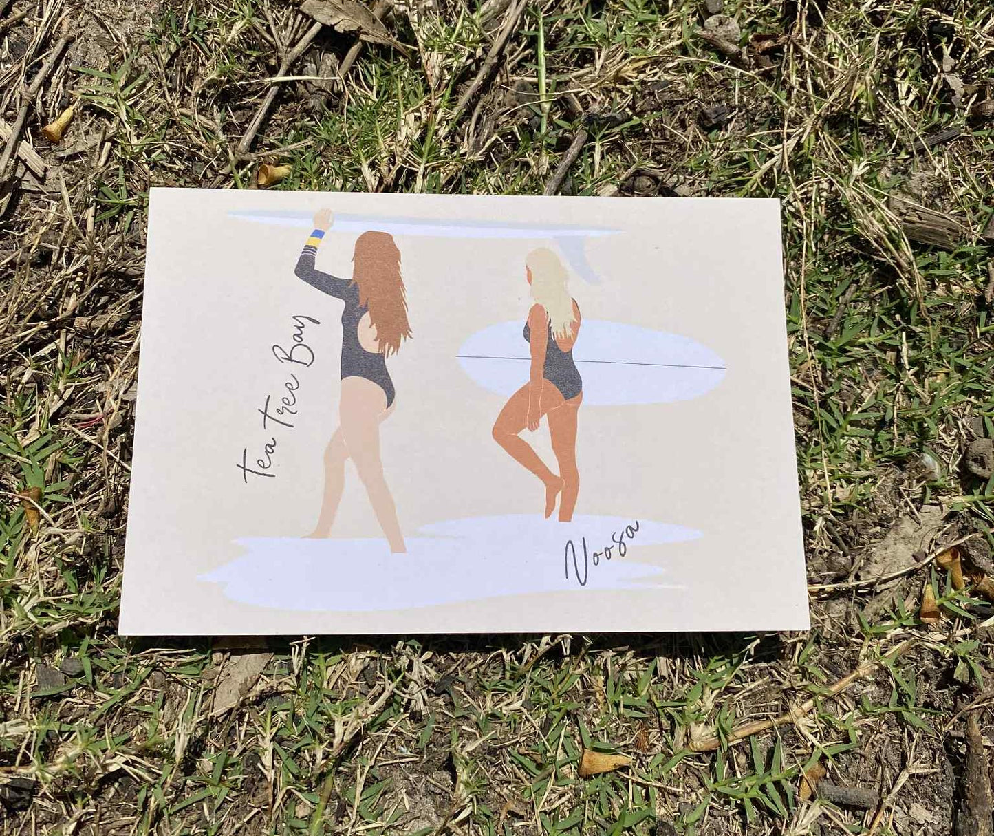 Surfer women, Tea Tree Bay Noosa, ecofriendly postcard