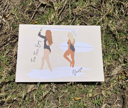 Surfer women, Tea Tree Bay Noosa, ecofriendly postcard