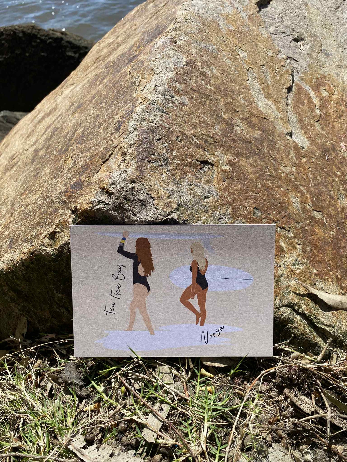 Surfer women, Tea Tree Bay Noosa, ecofriendly postcard