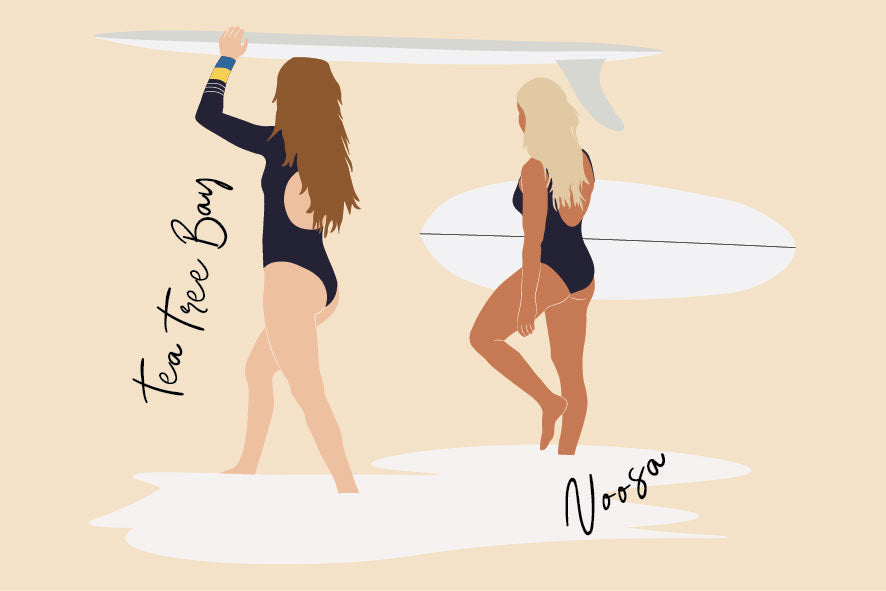 Surfer women, Tea Tree Bay Noosa, ecofriendly postcard